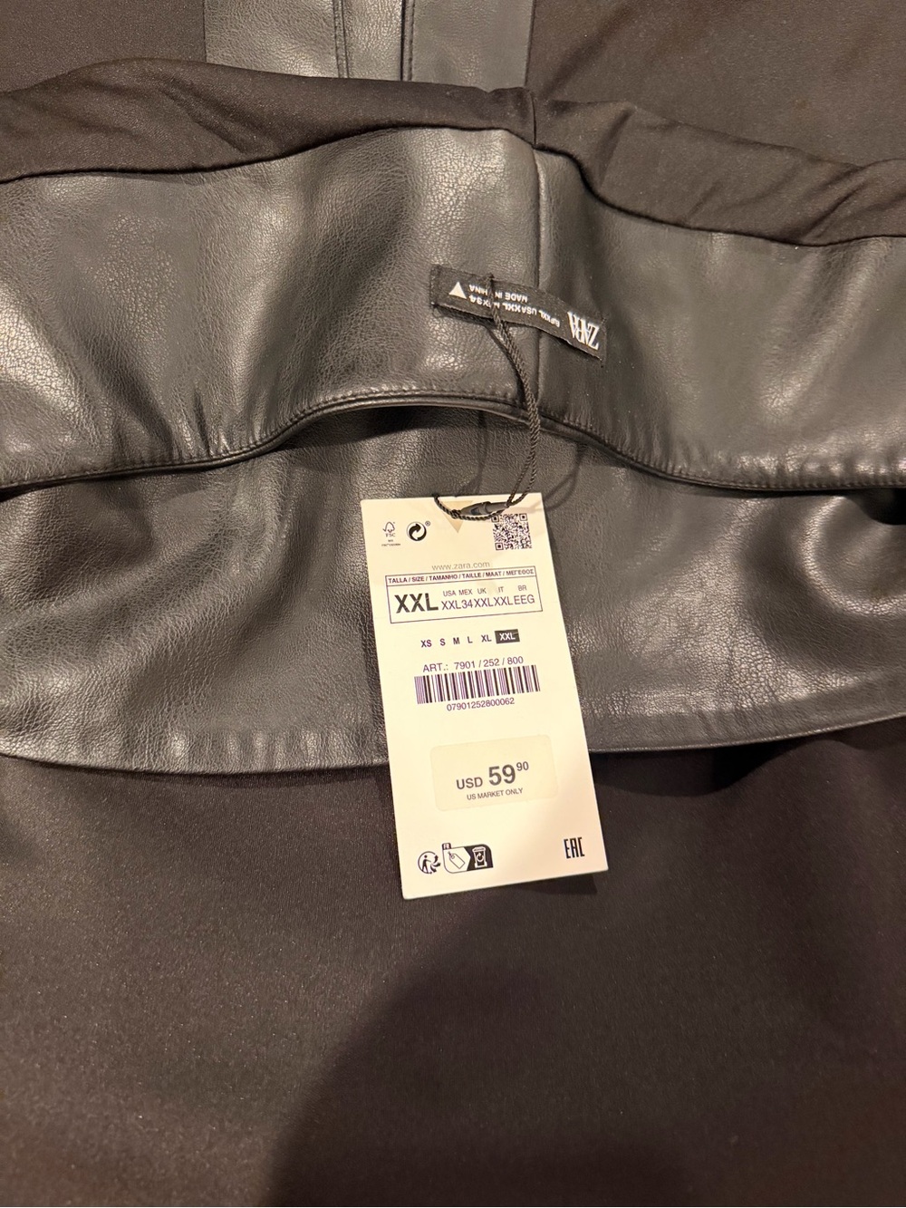Zara Strapless Black Faux-Leather Midi Dress - Picture 4 of 4